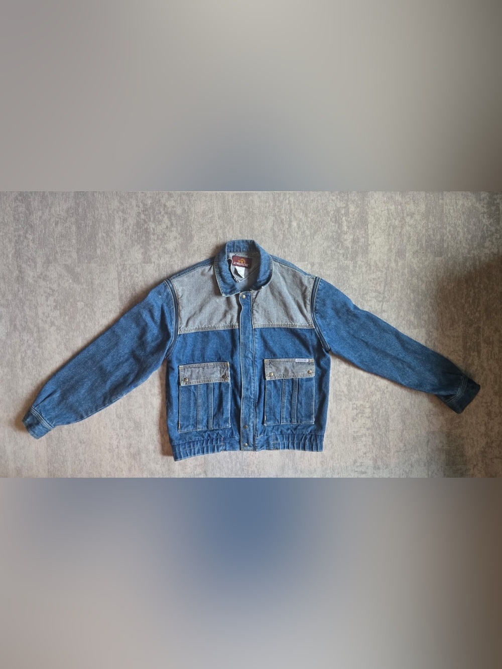 Vintage 80’s Jordache Denim Bomber Jacket M Two Toned Zip Blue Jean Pockets - Picture 9 of 9